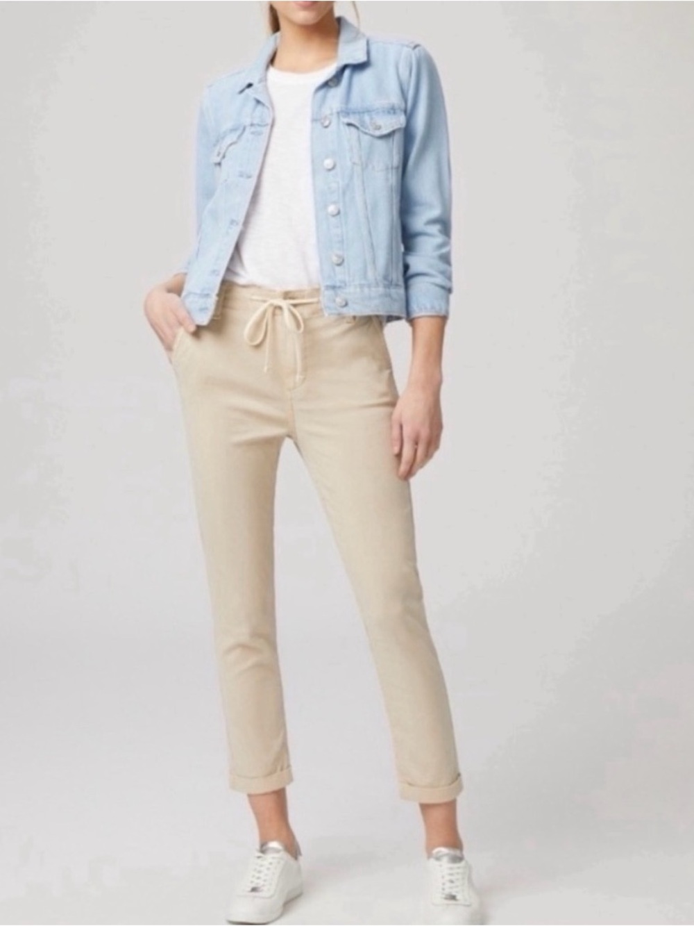 PAIGE Light Beige Drawstring Denim Jogger Christy Pants Size 26